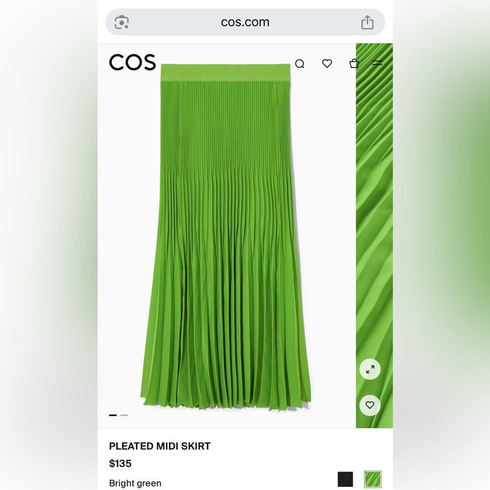 COS pleated skirt in green